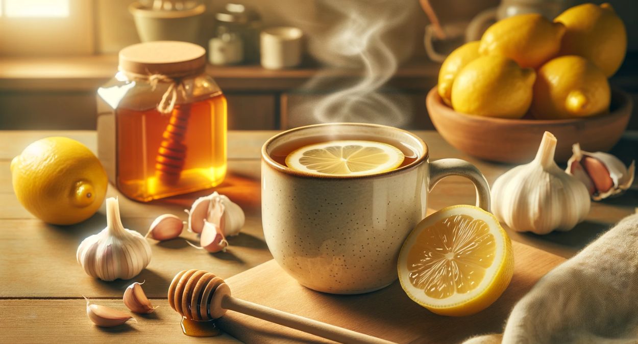 Chá de limão com alho (imagem: IA)