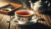 Xícara de chá sobre uma mesa rústica (Imagem gerada por IA)