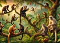 Macacos na floresta (imagem gerada por IA)