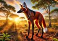 Lobo-guará no cerrado (imagem gerada por IA)