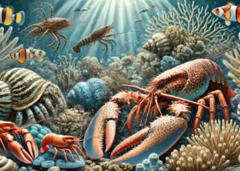 Crustáceos no fundo do mar (imagem gerada por IA)