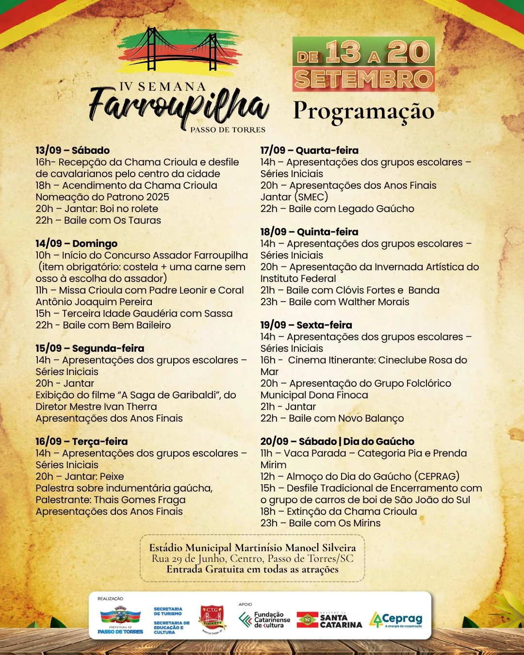 Semana Farroupilha 2025 em Passo de Torres (imagem: Divulgação)